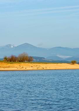 Calm lake landscape blue
