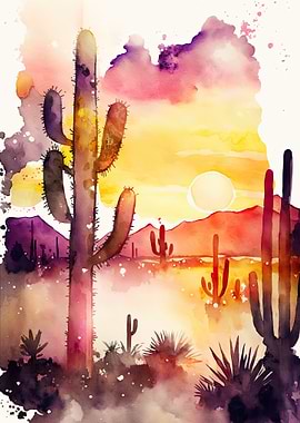 Desert Watercolor Sunset