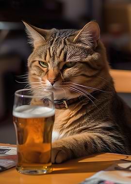 Beer drinking cat