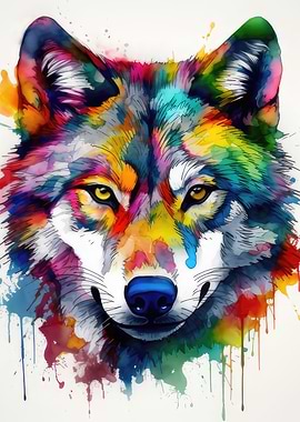 Colorful Watercolor Wolf