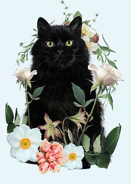 cat collage floral