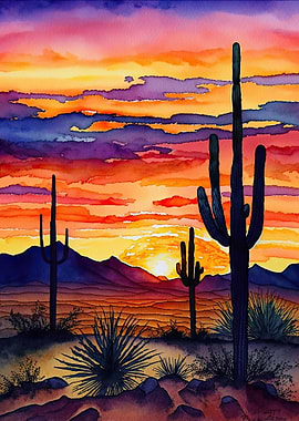 Desert Watercolor Sunset