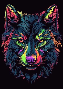 Colorful Neon Wolf