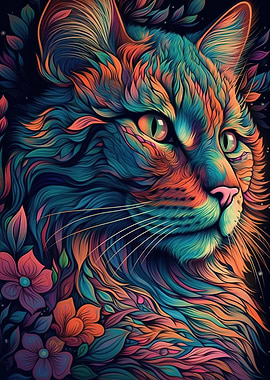 Cat surrealism Colorful