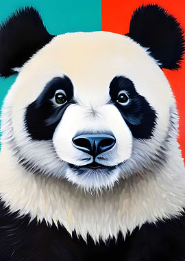 Panda on a red and blue