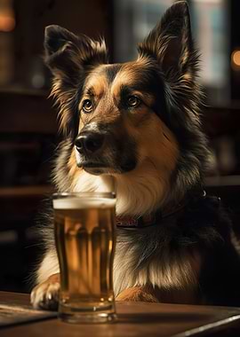 Dog drinking beer