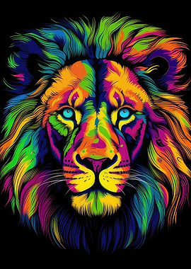 Colorful Neon Lion