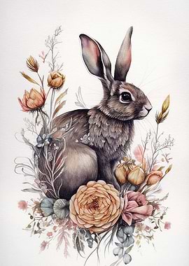 Cute Rabbit Floral Animal
