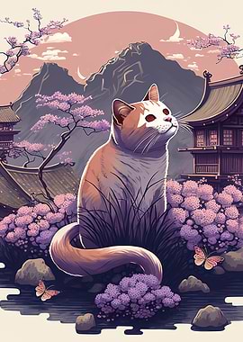 cat cherry blossom japanes