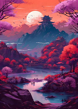 Neon Japanese village