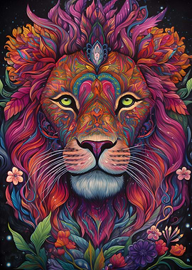 Lion in colorful art