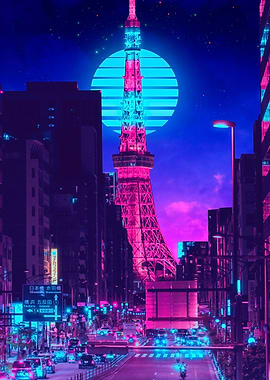 Tokyo tower cyan lights