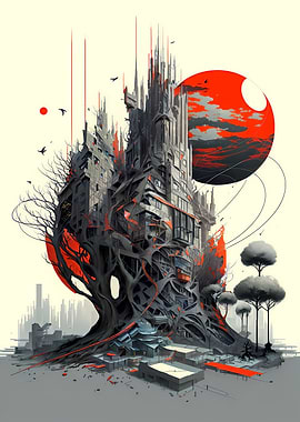 Abstract Red Building