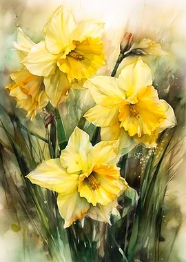Golden Daffodils Aquarell