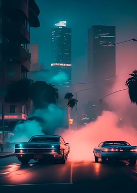 Cars in Los Angeles Night