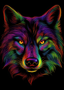 Colorful Neon Wolf