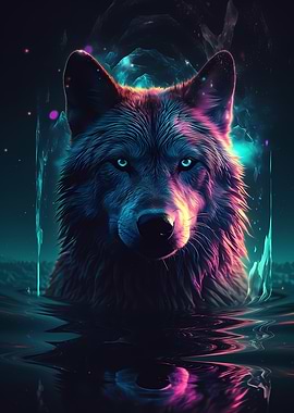 Wolf Water Neon Artwork