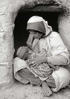 Syrian woman nursing baby