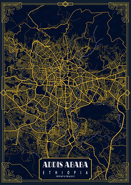 Addis Ababa City Map Gold
