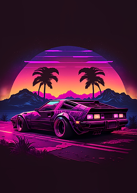 Retro wave Car neon