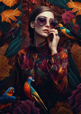 Woman with birds portrait