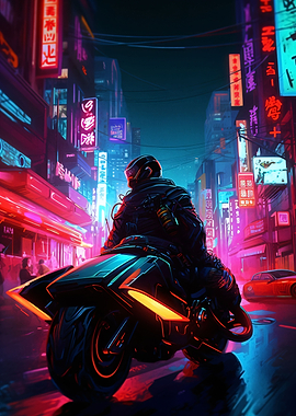 Neon Red Biker in Tokyo