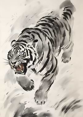 Roaring Tiger Ink Drawing