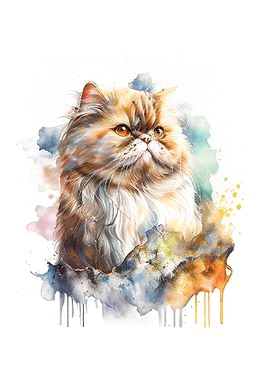 Watercolor Persian Cat