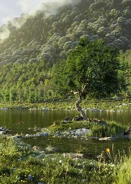 Old lonely tree Spring