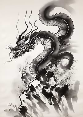 Black Dragon Ink Drawing