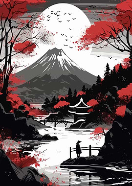 Monochrome Japan landscape