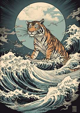 Vintage Tiger Surfing