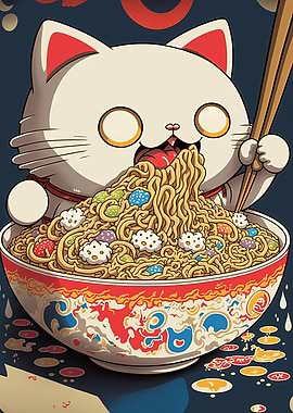 Cat Eating Ramen