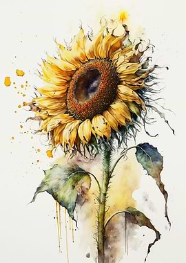 Watercolour sunflower