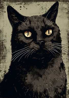 Black Cat Portrait Vintage