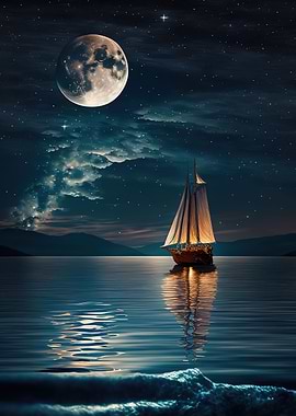 boat moon night