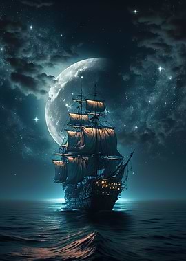 boat moon night