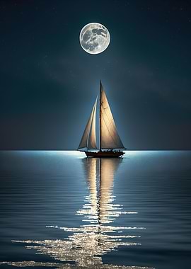 boat moon night
