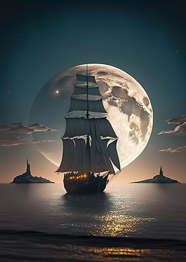 boat moon night