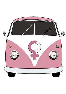 Woman camper bus signage