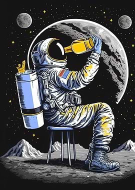 Funny astronaut with beer