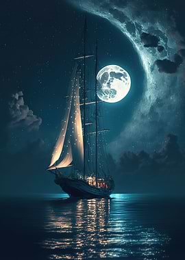 boat moon night