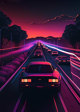 Car 80s Neon Vintage