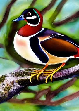 A colorful wood duck