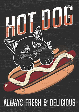 Funny Retro Cat hot dog