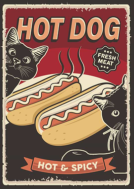 Funny Retro Cat hot dog 4