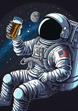 Funny astronaut with beer