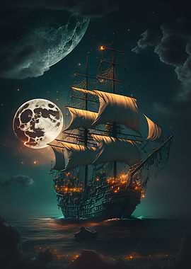 boat moon night