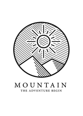 Line Art Mountain and Sun
