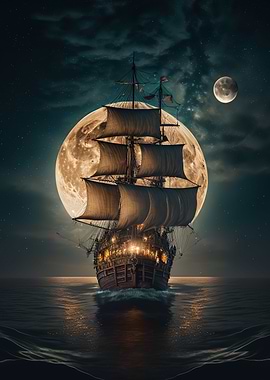 boat moon night